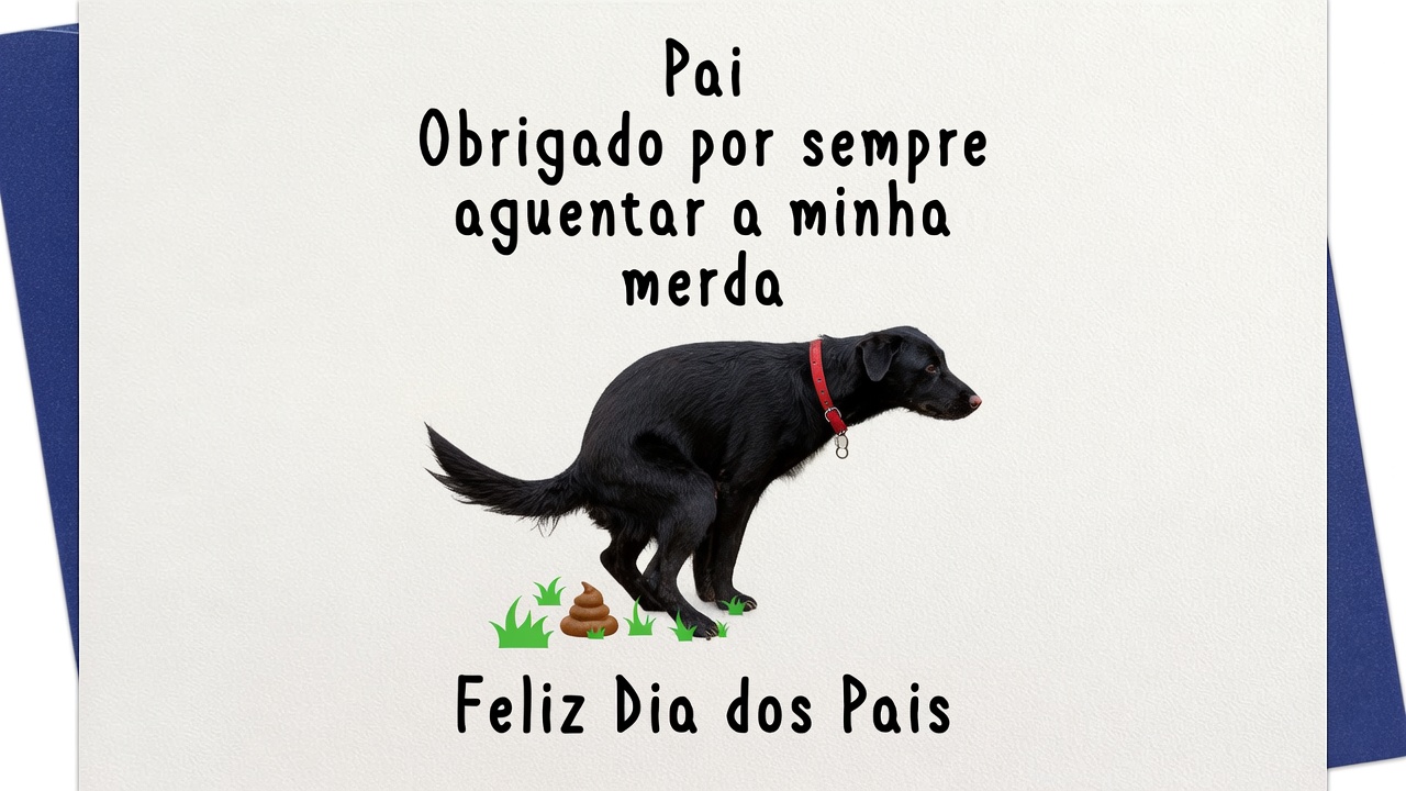 Cartão bem-humorado de Dia dos Pais com cachorro preto agradecendo ao pai