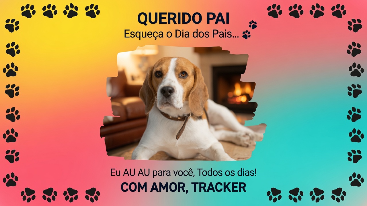 Cartão colorido com beagle, patinhas e frase Querido Pai