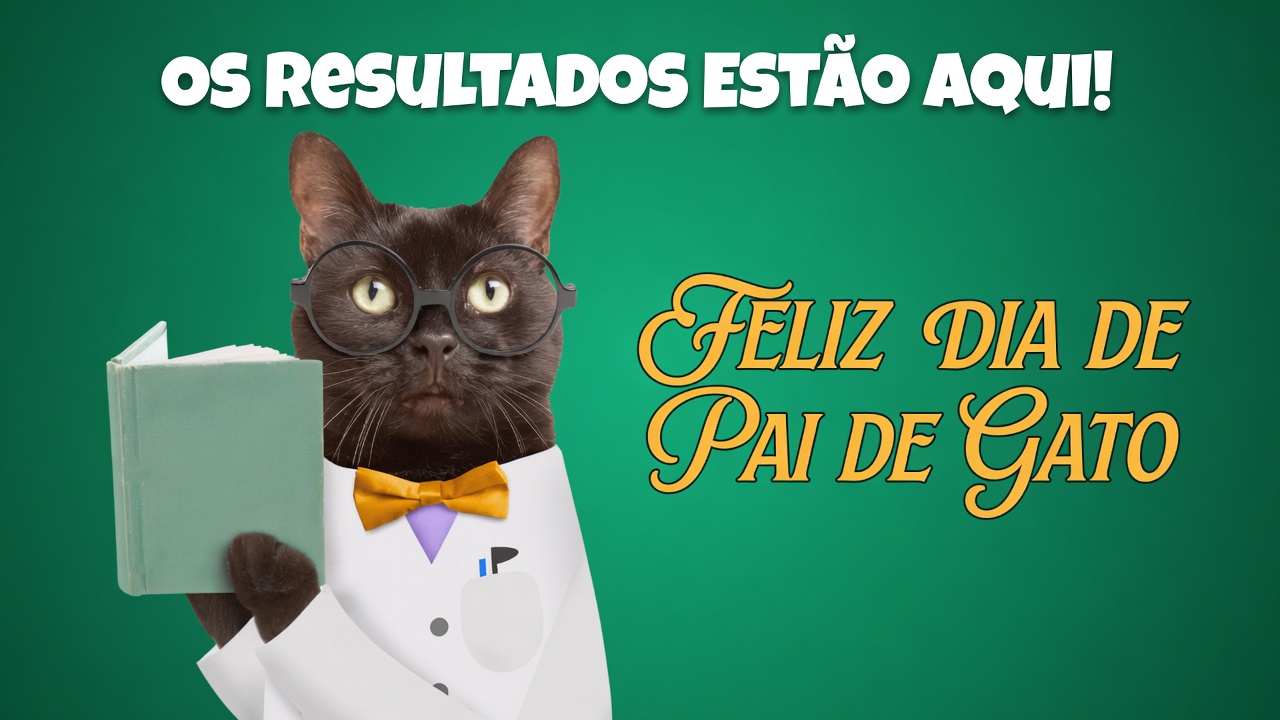 Gato preto de óculos e jaleco com frase Feliz Dia de Pai de Gato