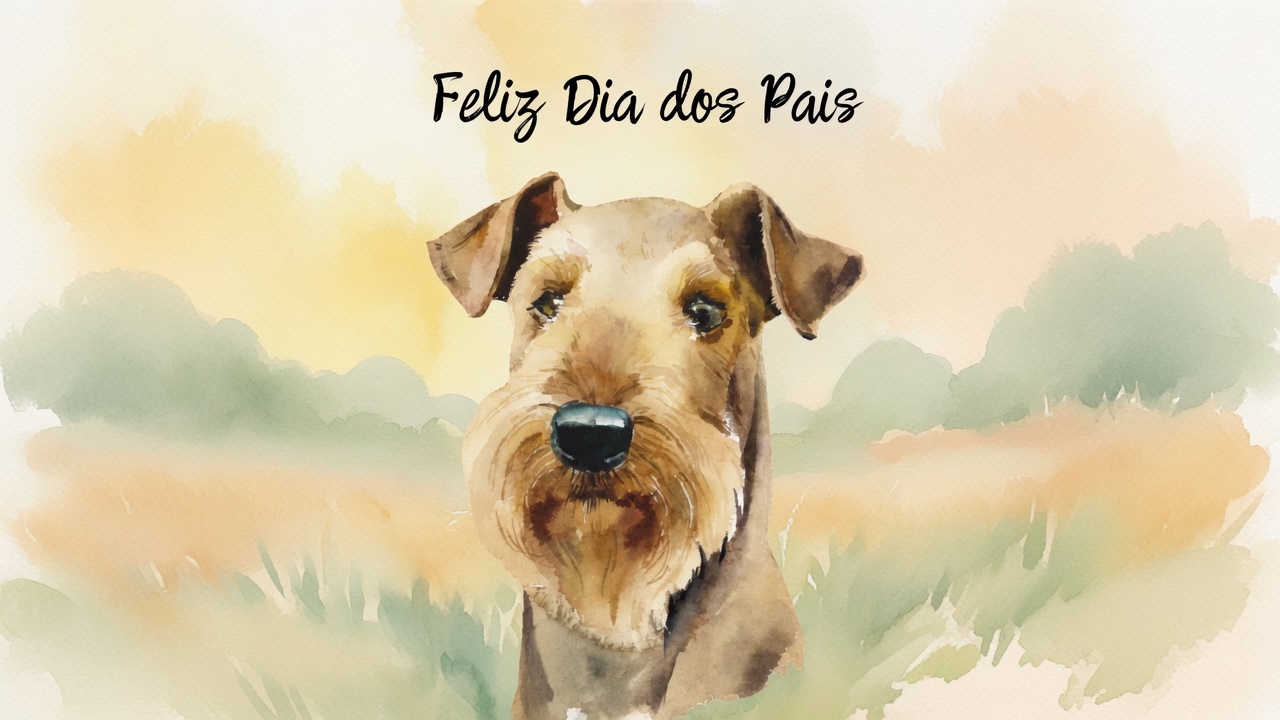 Retrato em aquarela de cachorro com mensagem Feliz Dia dos Pais
