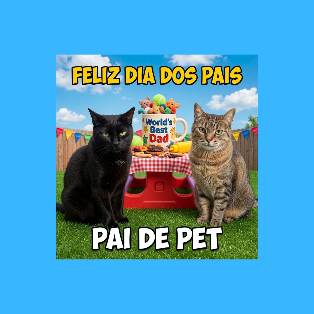Cartão de Dia dos Pais com dois gatos em piquenique e caneca World's Best Dad